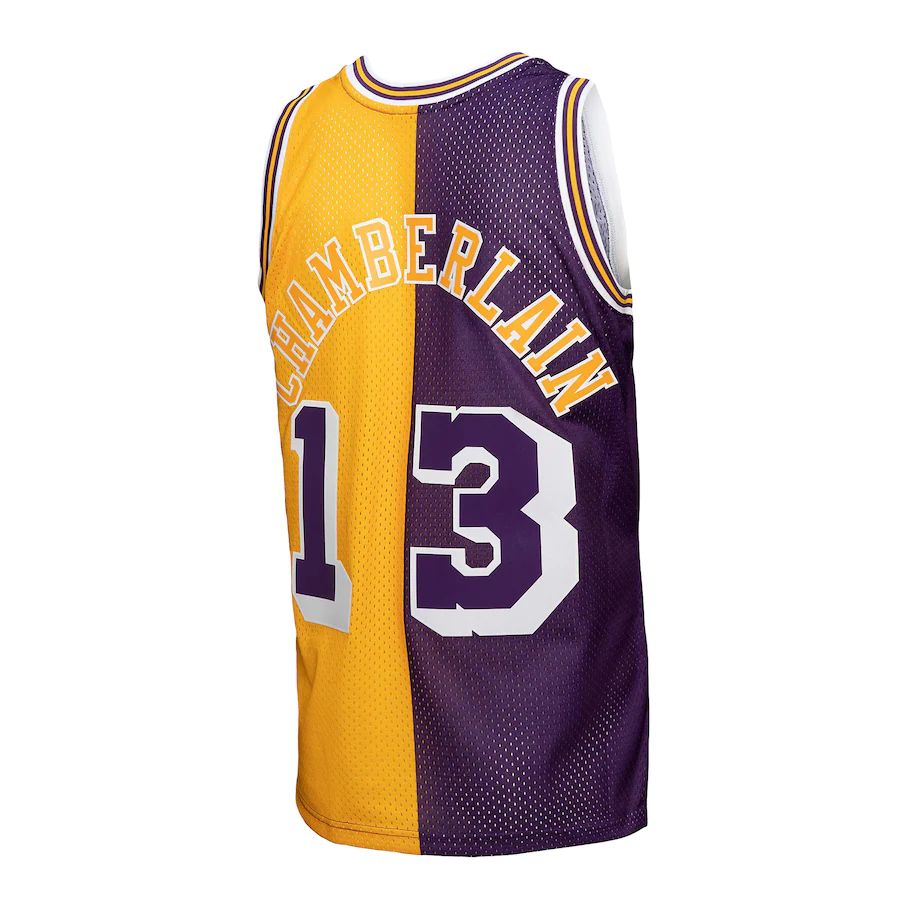 LA.Lakers #13 Wilt Chamberlain Mitchell & Ness Hardwood Classics 1971-72 Split Swingman Jersey Purple Gold Stitched American Basketball Jersey UNEC