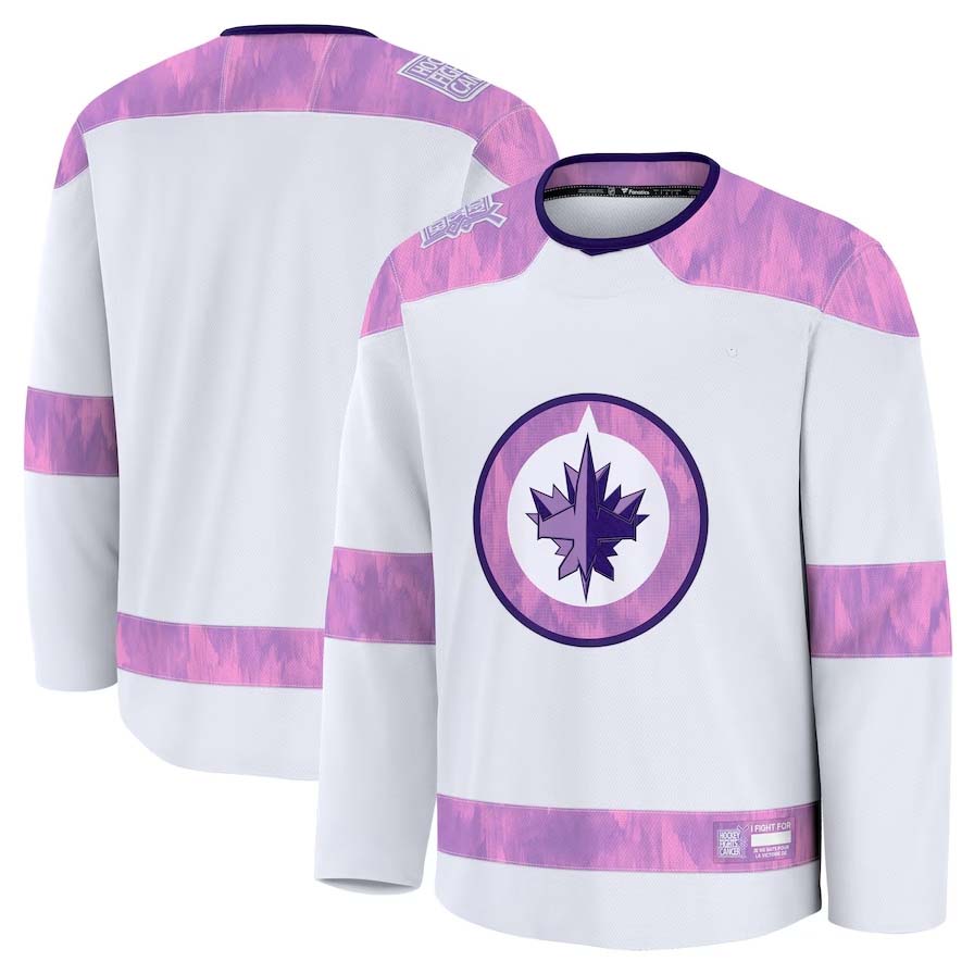 W.Jets Fanatics 2024 Hockey Fights Cancer Practice Jersey - White Stitched American Hockey Jersey UNEC