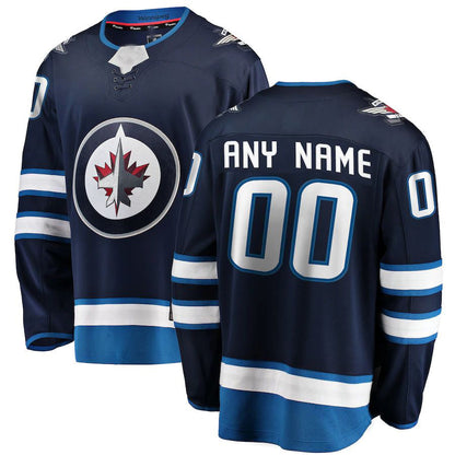 Custom W.Jets Fanatics Branded Home Breakaway  Navy Stitched American Hockey Jersey UNEC