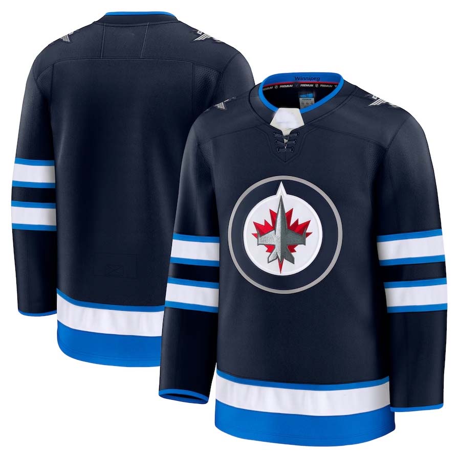 W.Jets Fanatics Home Premium Jersey - Navy Stitched American Hockey Jersey UNEC