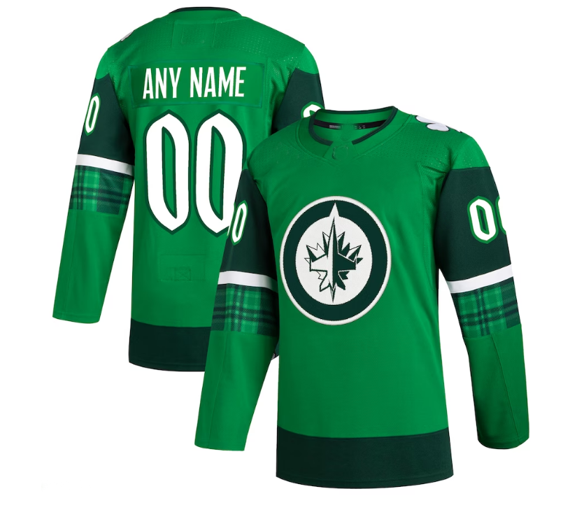 Custom W.Jets 2023 St. Patrick's Day Primegreen Authentic Jersey - Kelly Green Stitched American Hockey Jersey UNEC