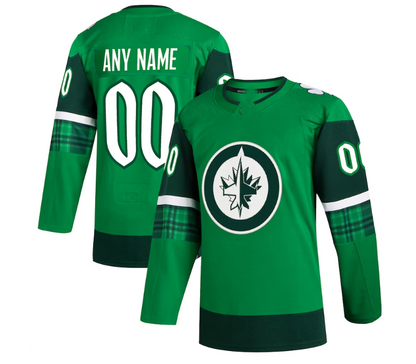 Custom W.Jets 2023 St. Patrick's Day Primegreen Authentic Jersey - Kelly Green Stitched American Hockey Jersey UNEC