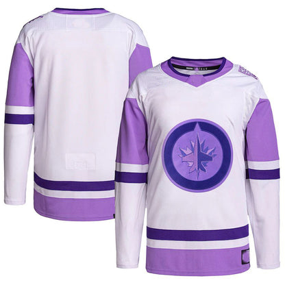 W.Jets Hockey Fights Cancer Primegreen Authentic Blank Practice Jersey White Purple Stitched American Hockey Jersey UNEC