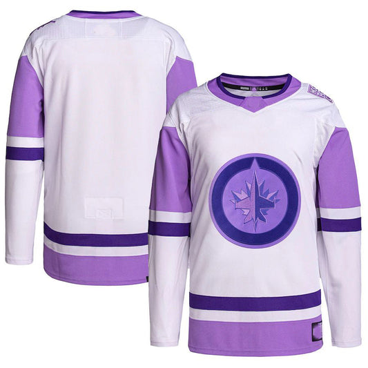 W.Jets Hockey Fights Cancer Primegreen Authentic Blank Practice Jersey White Purple Stitched American Hockey Jersey UNEC