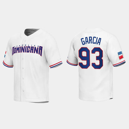 #93 YIMI GARCIA DOMINICAN REPUBLIC BASEBALL 2023 WORLD BASEBALL CLASSIC REPLICA JERSEY ¨C WHITE Stitches Baseball Jerseys