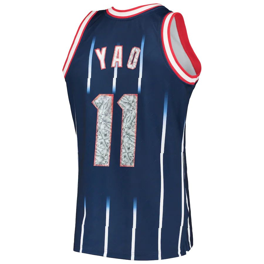 H.Rockets #11 Yao Ming Mitchell & Ness 1996-97 Hardwood Classics 75th Anniversary Diamond Swingman Jersey Navy Stitched American Basketball Jersey UNEC