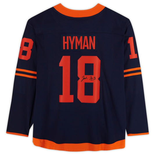 E.Oilers #18 Zach Hyman Fanatics Authentic Autographed Fanatics Alternate Breakaway Jersey Navy Stitched American Hockey Jersey UNEC