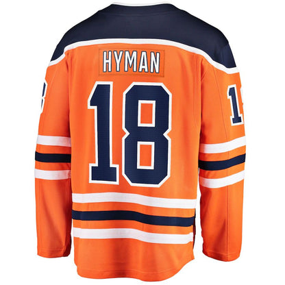E.Oilers #18 Zach Hyman Fanatics Branded Breakaway Player Jersey Orange Stitched American Hockey Jersey UNEC
