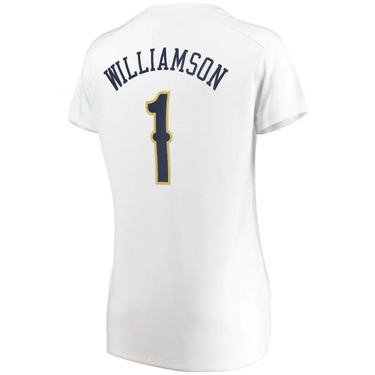 NO.Pelicans #1 Zion Williamson Fanatics Branded Women's Fast Break Replica Jersey Association Edition White Stitched American Basketball Jersey UNEC