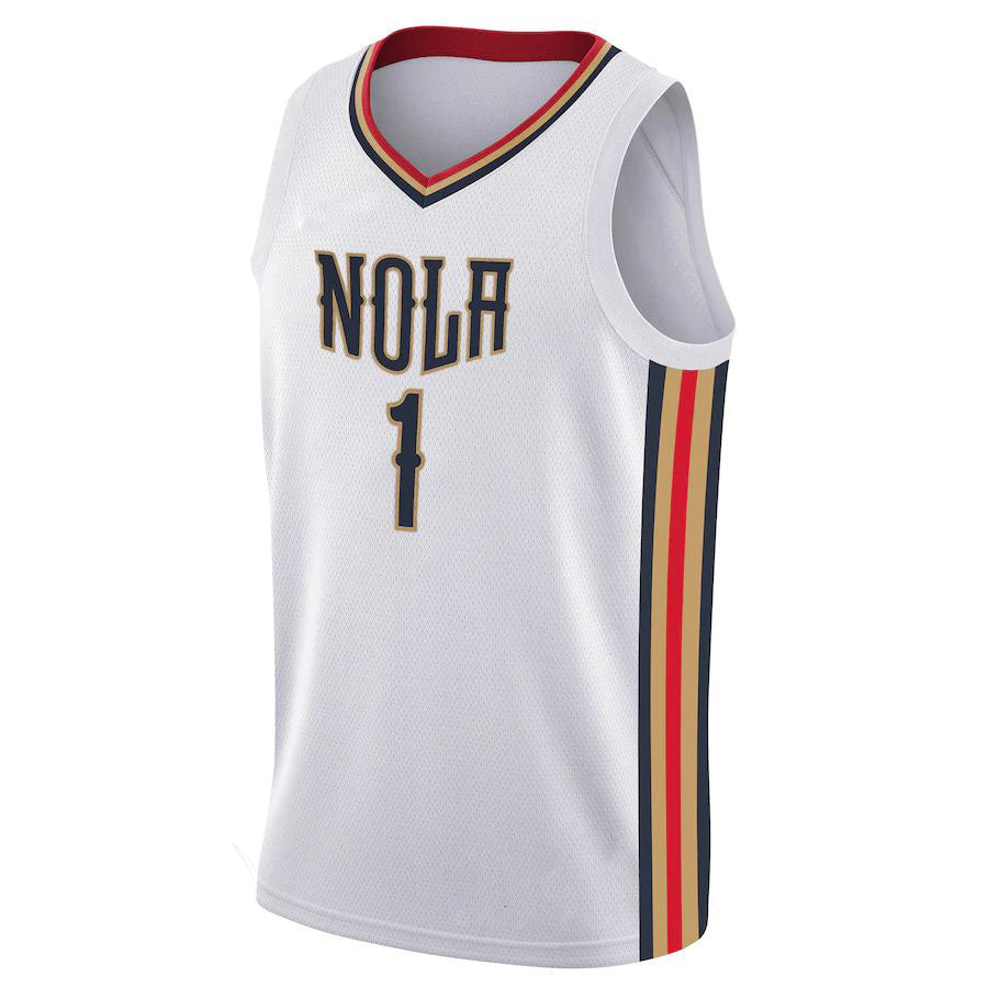 NO.Pelicans #1 Zion Williamson 2021-22 Swingman Jersey City Edition  White Stitched American Basketball Jersey UNEC