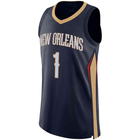 NO.Pelicans #1 Zion Williamson Authentic Player Jersey Icon Edition Navy Stitched American Basketball Jersey UNEC