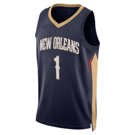 NO.Pelicans #1 Zion Williamson Unisex 2022-23 Swingman Jersey Icon Edition Navy Stitched American Basketball Jersey UNEC